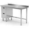 INOXI Work table with splashback, cabinet with two drawers - drawers on left side | 800x600 mm INOXI Work table with splashback, cabinet with two drawers - drawers on left side | 800x600 mm
