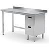 INOXI Work table with splashback, cabinet with two drawers - drawers on right side | 800x600 mm