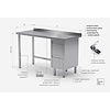 INOXI Work table with splashback, cabinet with two drawers - drawers on right side | 900x600 mm