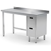 INOXI Work table with splashback, cabinet with two drawers - drawers on right side | 1600x600 mm