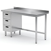 INOXI Work table with splashback, cabinet with three drawers - drawers on left side | 1700x700 mm INOXI Work table with splashback, cabinet with three drawers - drawers on left side | 1700x700 mm