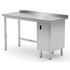 INOXI Work table with splashback, cabinet with hinged door - cabinet on right side | 1200x700 mm INOXI Work table with splashback, cabinet with hinged door - cabinet on right side | 1200x700 mm