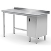 INOXI Work table with splashback, cabinet with hinged door - cabinet on right side | 1400x600 mm INOXI Work table with splashback, cabinet with hinged door - cabinet on right side | 1400x600 mm