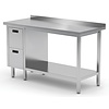 INOXI Work table with splashback, cabinet with two drawers and undershelf - drawers on left side | 1000x700 mm