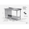 INOXI Work table with splashback, cabinet with two drawers and undershelf - drawers on left side | 1700x600 mm