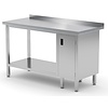 INOXI Work table with splashback, cabinet with hinged door and undershelf - cabinet on right side | 1700x600 mm INOXI Work table with splashback, cabinet with hinged door and undershelf - cabinet on right side | 1700x600 mm