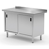 INOXI Work table with splashback, cabinet with sliding doors | 1300x600 mm INOXI Work table with splashback, cabinet with sliding doors | 1300x600 mm