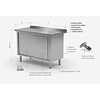 INOXI Work table with splashback, cabinet with sliding doors | 1300x600 mm INOXI Work table with splashback, cabinet with sliding doors | 1300x600 mm