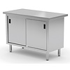 INOXI Double-sided centre work table without splashback, cabinet with sliding doors | 1800x600 mm INOXI Double-sided centre work table without splashback, cabinet with sliding doors | 1800x600 mm