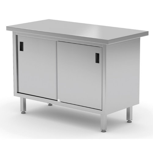 INOXI Double-sided centre work table without splashback, cabinet with sliding doors | 1800x700 mm INOXI Double-sided centre work table without splashback, cabinet with sliding doors | 1800x700 mm