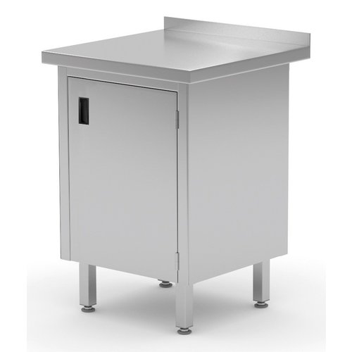 INOXI Work table with splashback, cabinet with hinged door | 600x600 mm INOXI Work table with splashback, cabinet with hinged door | 600x600 mm
