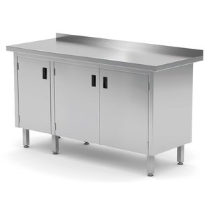 INOXI Work table with splashback, cabinet with hinged doors | 1400x600 mm INOXI Work table with splashback, cabinet with hinged doors | 1400x600 mm