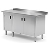 INOXI Work table with splashback, cabinet with hinged doors | 1400x700 mm