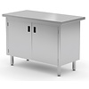 INOXI Double-sided centre work table without splashback, cabinet with hinged doors | 900x600 mm INOXI Double-sided centre work table without splashback, cabinet with hinged doors | 900x600 mm