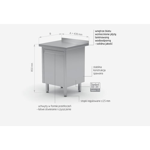 INOXI Work table with splashback and tiltable waste bin | 430x700 mm