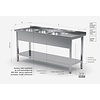 INOXI Table with three sinks and undershelf - sinks on left side  | 1500x600 mm