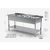 INOXI Table with three sinks and undershelf - sinks on right side | 1800x600 mm