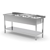 INOXI Table with three sinks and undershelf - sinks on right side | 1900x600 mm