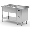 INOXI Table with two sinks, undershelf and cabinet with two drawers - sinks on left side | 2000x600 mm