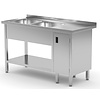INOXI Table with two sinks, undershelf and cabinet with hinged door - sinks on left side | 1400x700 mm INOXI Table with two sinks, undershelf and cabinet with hinged door - sinks on left side | 1400x700 mm