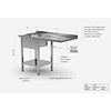 INOXI Table with sink, undershelf and space for fridge or dishwasher - sink on left side | 1300x700 mm INOXI Table with sink, undershelf and space for fridge or dishwasher - sink on left side | 1300x700 mm