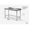 INOXI Work table with splashback and waste hole | 1200x600 mm INOXI Work table with splashback and waste hole | 1200x600 mm