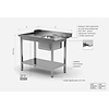 INOXI Loading table for dishwashers with sink and undershelf - left | 1100x700 mm