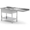 INOXI Table with two sinks, undershelf and space for fridge or dishwasher - sinks on left side | 1600x600 mm