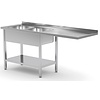 INOXI Table with two sinks, undershelf and space for fridge or dishwasher - sinks on left side | 2300x600 mm