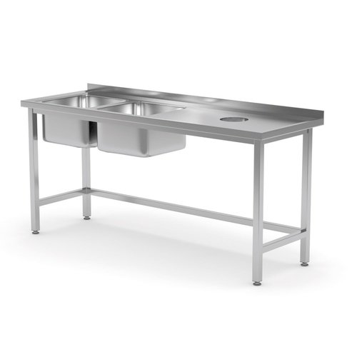 INOXI Table with two sinks and waste hole - sinks on left side | 1500x600 mm INOXI Table with two sinks and waste hole - sinks on left side | 1500x600 mm