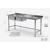 INOXI Table with two sinks and waste hole - sinks on left side | 1700x600 mm