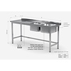 INOXI Table with two sinks and waste hole - sinks on right side | 1600x600 mm