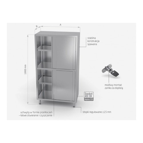 INOXI Szafa magazynowa ze stali nierdzewnej z przegrodą i drzwiami suwanymi o wymiarach 800x600x(h)1800 mm