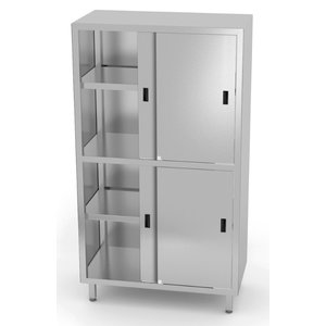INOXI Stainless steel storage cupboard with partition and sliding doors, dimensions 800x700x(h)1800 mm