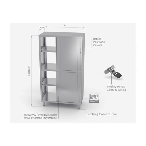 INOXI Szafa przelotowa ze stali nierdzewnej z przegrodą i drzwiami suwanymi o wymiarach 1200x600x(h)1800 mm INOXI Szafa przelotowa ze stali nierdzewnej z przegrodą i drzwiami suwanymi o wymiarach 1200x600x(h)1800 mm