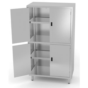 INOXI Stainless steel storage cupboard with partition and hinged doors, dimensions 800x600x(h)2000 mm