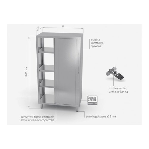 INOXI Szafa przelotowa ze stali nierdzewnej z drzwiami suwanymi o wymiarach 1200x700x(h)1800 mm INOXI Szafa przelotowa ze stali nierdzewnej z drzwiami suwanymi o wymiarach 1200x700x(h)1800 mm