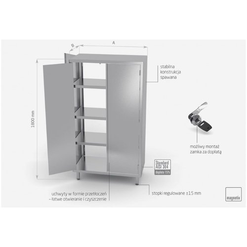 INOXI Szafa przelotowa ze stali nierdzewnej z drzwiami na zawiasach o wymiarach 1000x600x(h)1800 mm INOXI Szafa przelotowa ze stali nierdzewnej z drzwiami na zawiasach o wymiarach 1000x600x(h)1800 mm