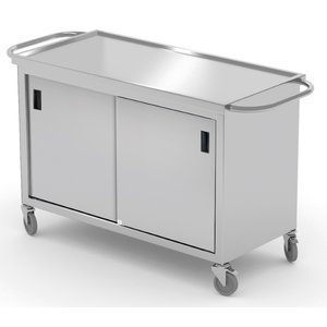 INOXI Stainless Steel Service Trolley with Cabinet, Sliding Door 850 x 600 x 1100 mm INOXI Stainless Steel Service Trolley with Cabinet, Sliding Door 850 x 600 x 1100 mm