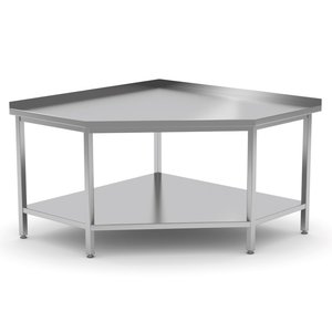 INOXI Stainless steel corner work table with splashback and shelf, dimensions 1000x900x(h)850 mm INOXI Stainless steel corner work table with splashback and shelf, dimensions 1000x900x(h)850 mm