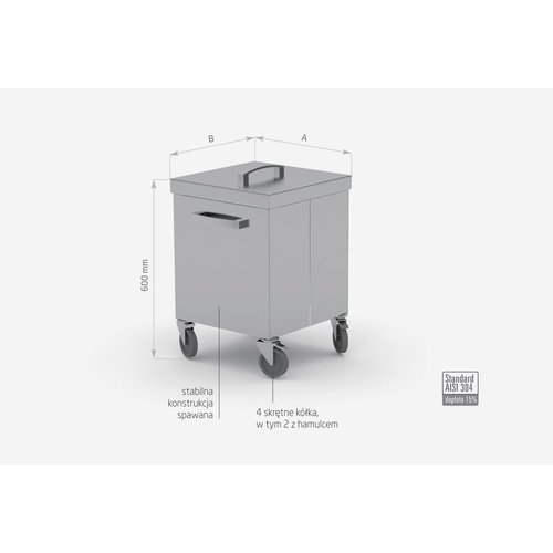 INOXI 68 L Stainless Steel Mobile Waste Bin, Lift Lid