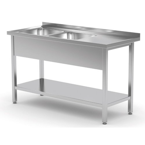 INOXI Table with two sinks and undershelf - sinks on left side | 1500x700 mm INOXI Table with two sinks and undershelf - sinks on left side | 1500x700 mm