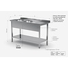 INOXI Table with two sinks and undershelf - sinks on left side | 1800x700 mm INOXI Table with two sinks and undershelf - sinks on left side | 1800x700 mm