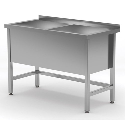 INOXI Table with double wash trough sink depth h = 400 mm | 1300x600 mm INOXI Table with double wash trough sink depth h = 400 mm | 1300x600 mm