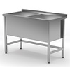 INOXI Table with double wash trough sink depth h = 400 mm | 1600x700 mm
