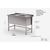 INOXI Table with double wash trough sink depth h = 400 mm | 1600x700 mm
