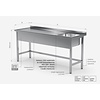 INOXI Reinforced table with sink without shelf - sink on right side | 1800x600 mm