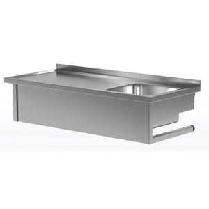 INOXI Stół wiszący ze zlewem - komora po prawej stronie | 900x700 mm