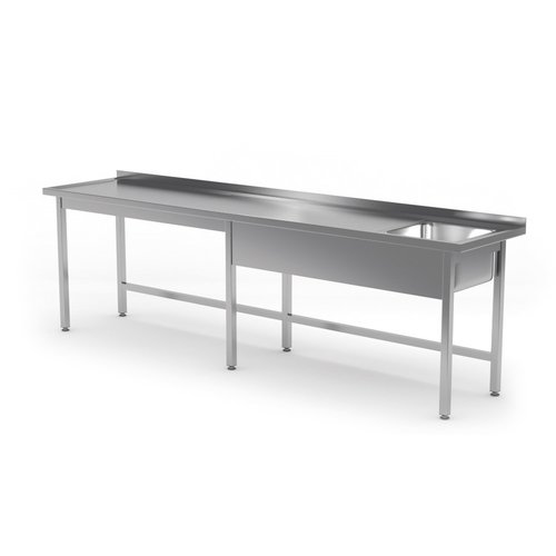 INOXI Table with sink without shelf - sink on right side | 2300x600 mm INOXI Table with sink without shelf - sink on right side | 2300x600 mm