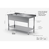 INOXI Table with sink and undershelf - sink on left side | 1000x600 mm